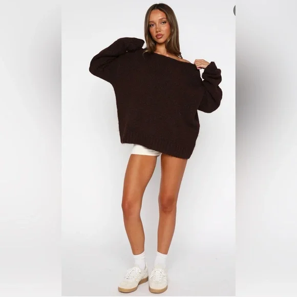 White Fox Boutique Softer Love Knit Sweater Chocolate S/M - Picture 3 of 11